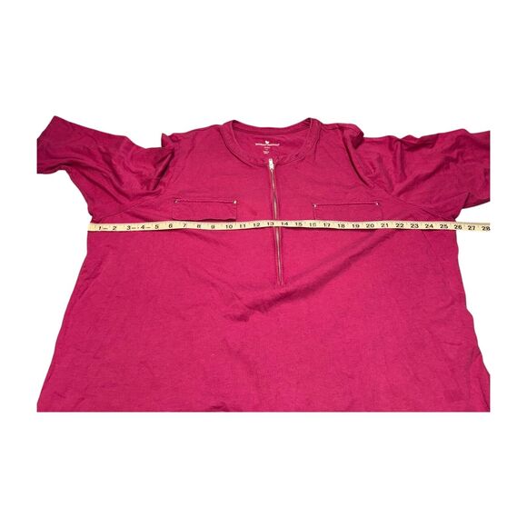 Woman Within Tunic Blouse Women 22/24 1X Pink Cotton Front Half Zip Short Sleeve - Picture 4 of 7